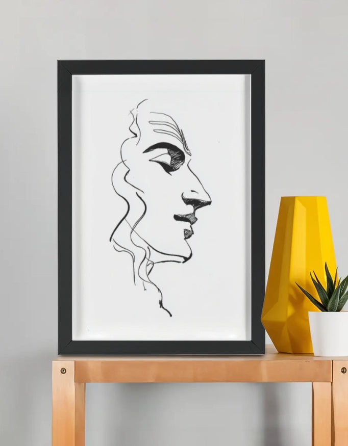 Minimalist Lord Shiva Line Art – Black Frame Wall Decor | Glossy Finish Spiritual Artwork