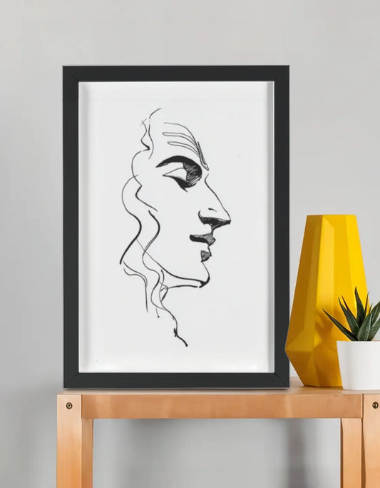Minimalist Lord Shiva Line Art – Black Frame Wall Decor | Glossy Finish Spiritual Artwork